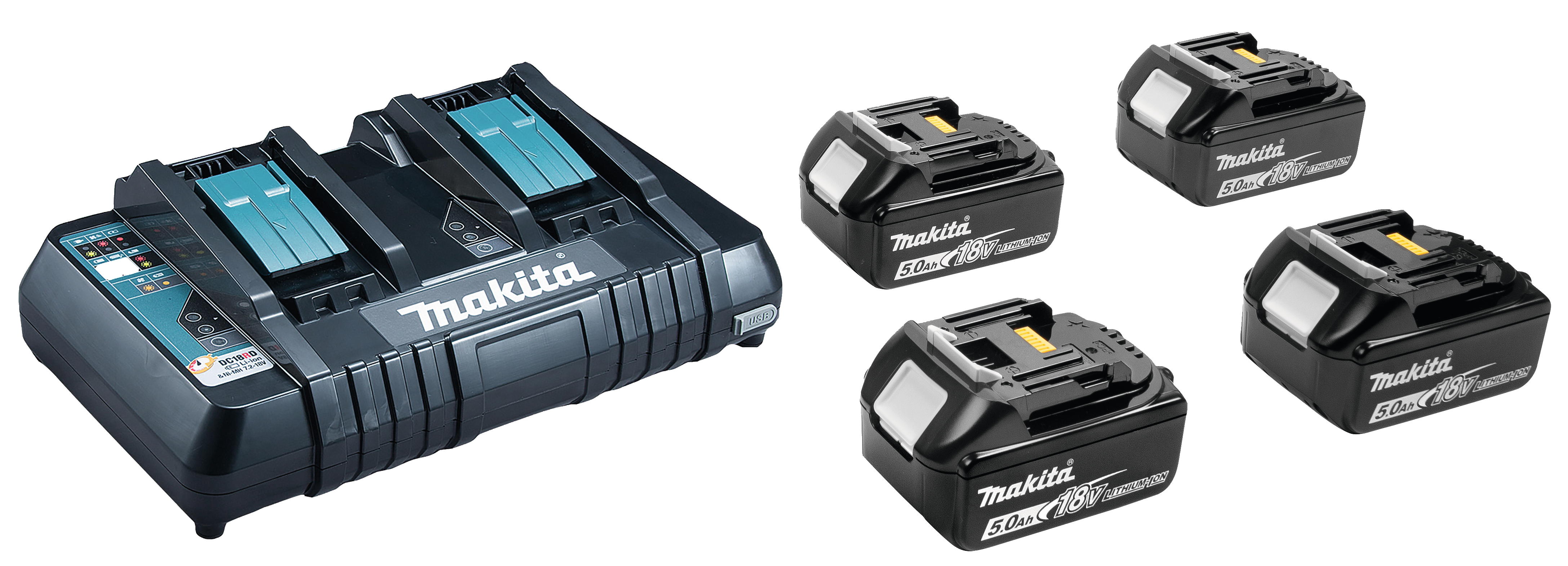 Powerpack Bl1850b : 4x Bl1850b Li-ion Batterij 18v 5,0ah + Dubbele Snellader Dc18rd In Makpac Iii Koffer