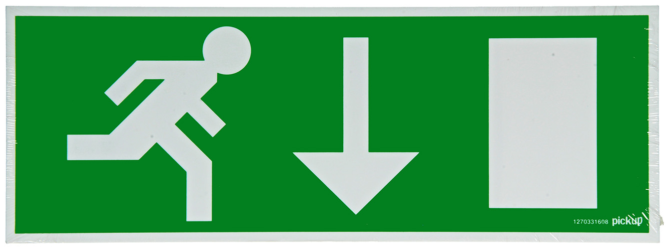 PICTOGRAMME SORTIE DE SECOURS EN BAS 33X12CM