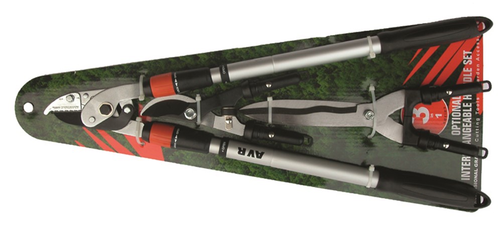 SET TAKKEN- EN HEGGESCHAREN MET VERWISSELBARE TELESCOPISCHE ARMEN OP KAART