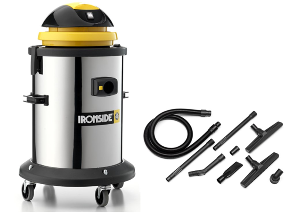 STOFZUIGER SILENT 62L W&D 1200W BYPASS D.40 INOX