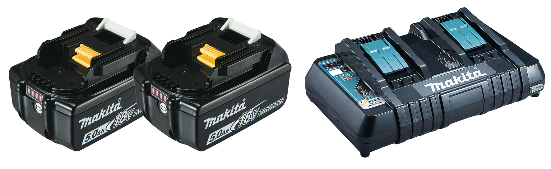 Powerpack Bl1850b : 2x Bl1850b Li-ion Batterij 18v 5,0ah + Dubbele Snellader Dc18rd In Makpac Koffer