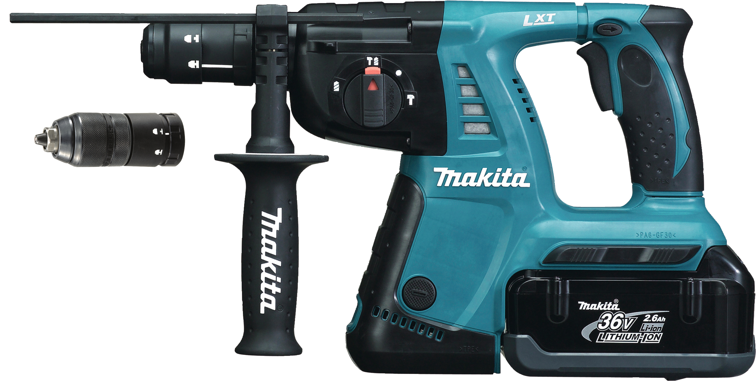 ACCU BOORHAMER SDS+ 26MM LXT 36V + SNELSPANBOORKOP + 2X BL3626 + DC36RA + MAKPAC