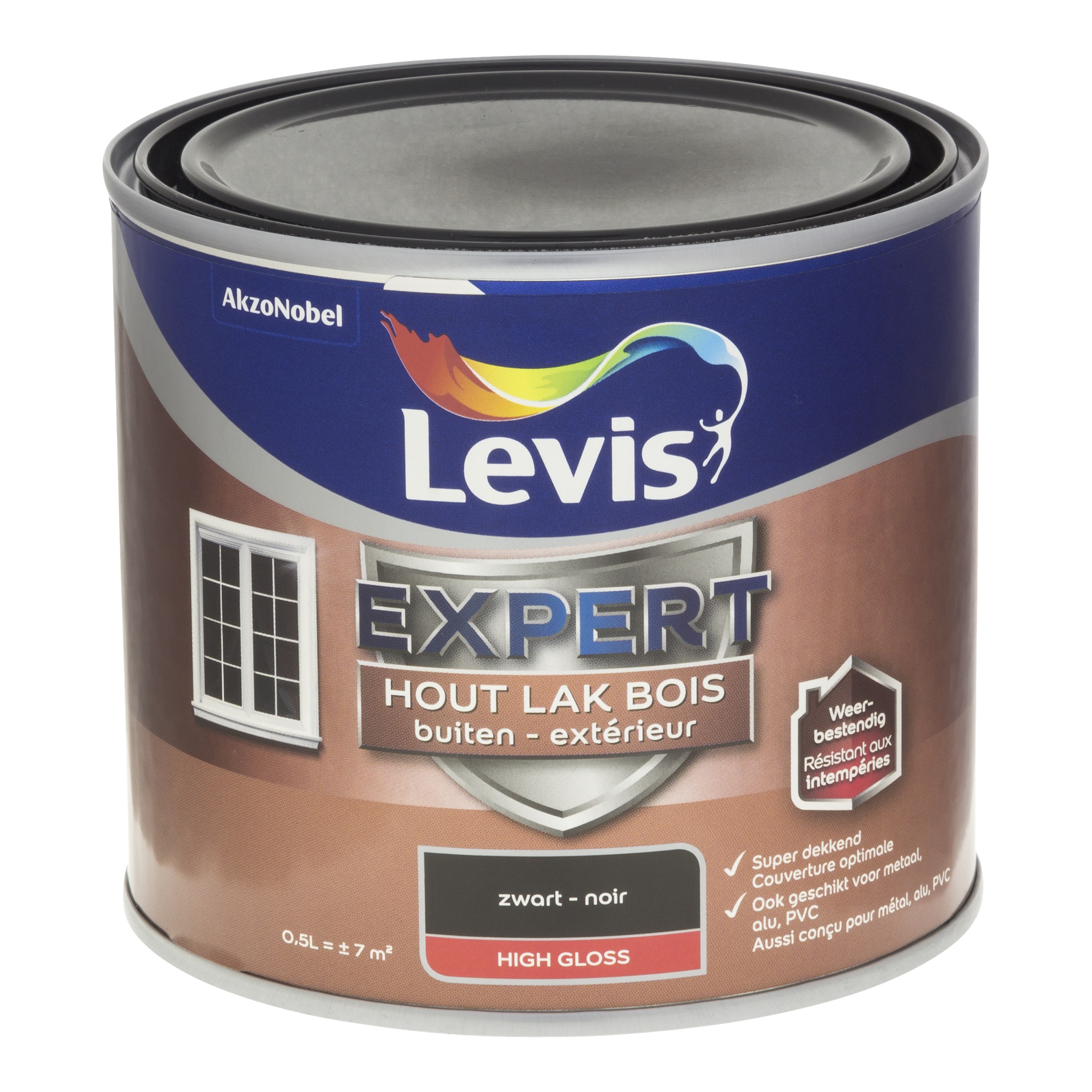 Lak Expert Hout Buiten High Gloss Zwart 500 Ml