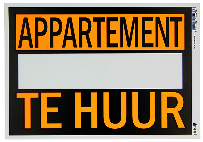 AFFICHE ''APPARTEMENT TE HUUR'' 33X23CM