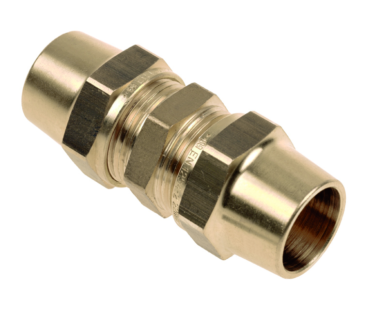 Gas-klemkoppeling Recht 22 Mm Messing